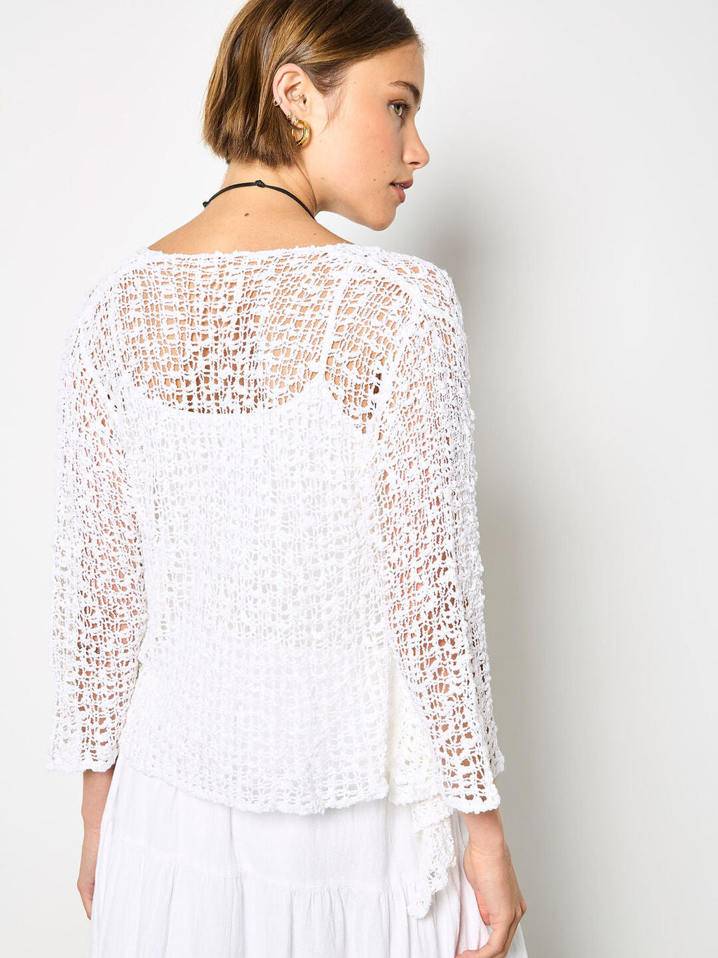 White mesh corn knitted shoulder coat